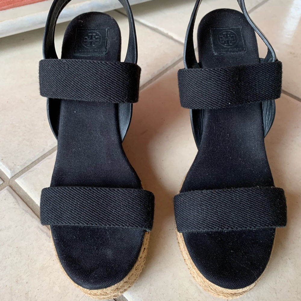 TORY BURCH Black Espadrille Wedges - Picture 2 of 8